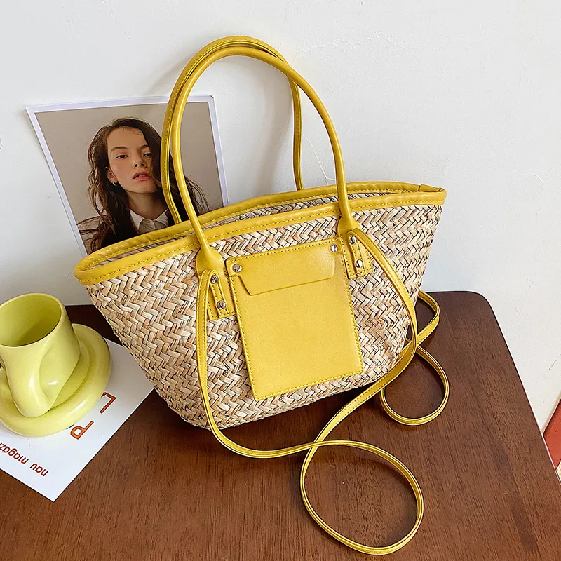 Straw Beach Bags Tote Bag Hobo Summer Handwoven Women Shoulder Bags Purse Straw Woven Casual Tote Handbag For Ladies