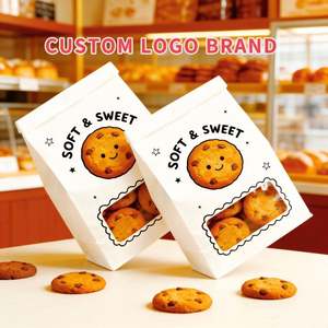 Sacs de boulangerie en papier kraft blanc biodégradable et recyclé, avec fenêtre et fermeture à languette rose, pour biscuits, chocolats et bonbons - Product Image 2