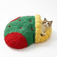 Lit-caverne pour chat de Noël, doux et moelleux, écologique, sac de couchage portable pour l'hiver, pour petits chats et chiens