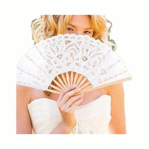 Customized Eco-Friendly Wedding Invitation Folding <b>Bamboo</b> Held Fan With Lace for Weddings Hand Painted Craft - Product Image 4