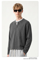 Sweat-shirt Henley pour homme à manches longues, pull en tricot surdimensionné à épaules tombantes, épais, doux, décontracté, marron foncé