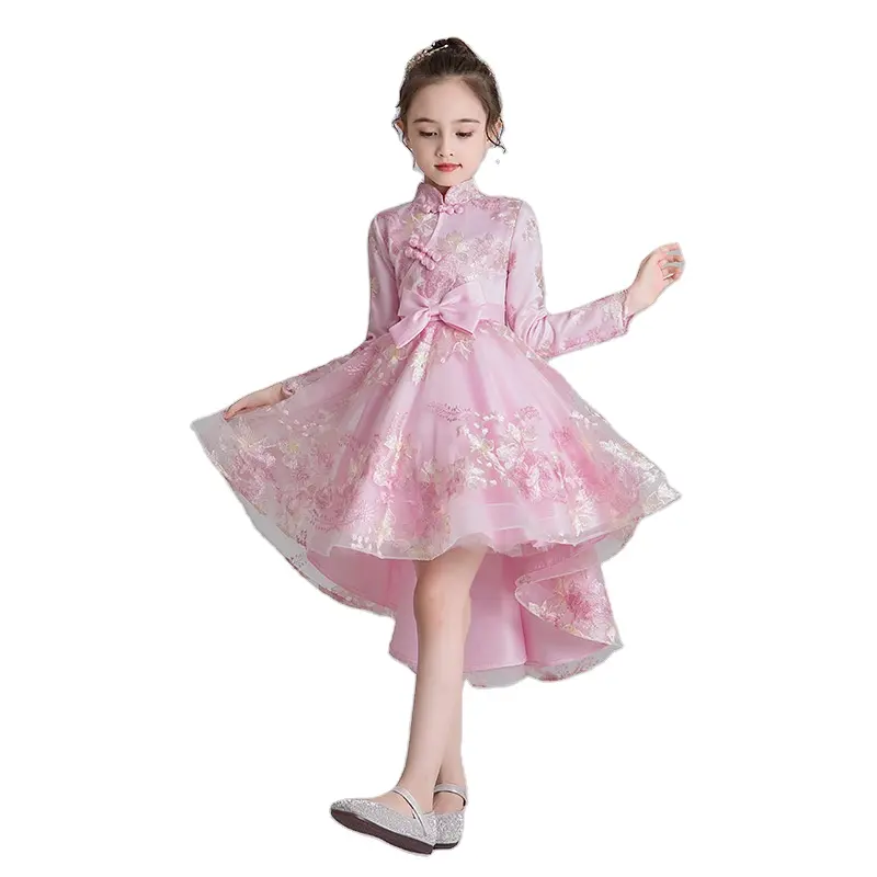 Autumn Children's Ethnic Chinese Style Cheongsam Tail Gauze Kid Girl Dresses