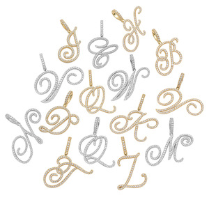 Collane con Pendente Hip-Hop SQ Stile Europeo Americano, Design a Lettere Corsive a Blocco, in Rame Placcato Oro 18K con Zirconi, per Discoteca e Nightclub - Product Image 3