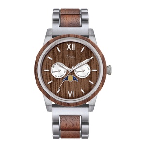 새로운 기술 2023 패션 럭셔리 크로노그래프 날짜 주 석영 나무 스테인레스 스틸 시계 남자 사용자 정의 로고 나무 시계 - Product Image 5