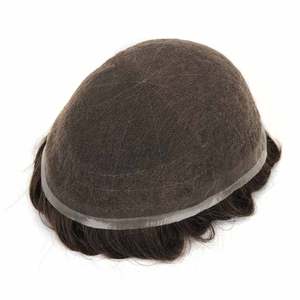 TOPUNIQUE Prothèse Capillaire Homme Cheveux Indiens Base en Dentelle Suisse Complète Cheveux Humains Remy Ondulation Naturelle Système de Remplacement à 100% de Densité Base en PU - Product Image 4