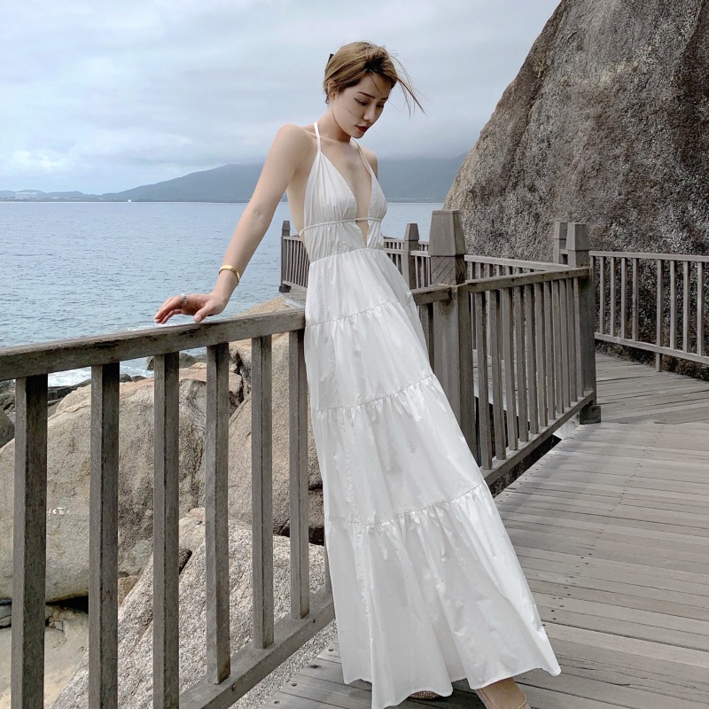 Y220288 Women Clothing Ladies long Halter Beach Skirt Halter Holiday Sling Cake Dress Summer casual women Dresses