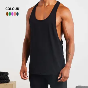 Camicia senza maniche in poliestere Sando canottiere Muscle Tee sport in bianco abbigliamento da ginnastica gilet Fitness uomo Stringer canotta da uomo