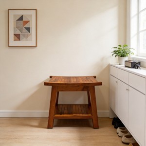 Tabouret de salle de bain double couche en teck 50,8x35,6x45,7cm, siège de douche en bois massif imperméable pour le bain et le changement de chaussures - Product Image 4