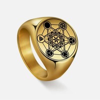 Bague Cube de Métatron en acier inoxydable, sceau d'ange, archange Métatron, géométrie sacrée, talisman de protection, bagues en acier inoxydable