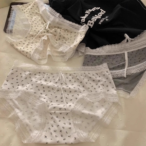 Wholesale Soft Floral Printed Combed Cotton Women Briefs Scalloped Lace Edge <strong>Tiny</strong> Bow Solid Base Daily Lingerie <strong>Panties</strong> - Product Image 4