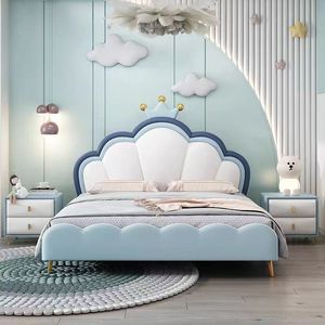 Lit d'enfant style princesse avec tête de lit capitonnée, design cartoon pour chambre à coucher, finition cuir - Product Image 1