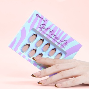 BTArtbox Faux Ongles 3D de Luxe de Haute Qualité en Gel Souple, Vente en Gros, Marque Privée, Courts, Forme Amande, Marron, French Manucure, à Coller - Product Image 1