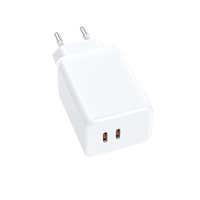 Adaptateur de voyage standard brésilien ROHS CE ANATEL 65W GaN Tech PD avec 2 ports USB-C, chargeur mural rapide pour smartphone