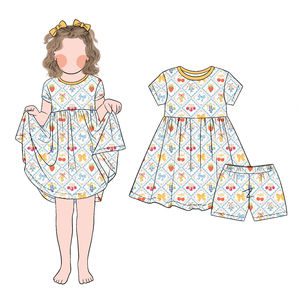 Vestido de Manga Corta con Estampado de Cerezas y Conjunto de Pantalones Cortos para Niña, Modelo Nuevo, Diseño de Moda, Personalizado, de Little Glow Kid - Product Image 2