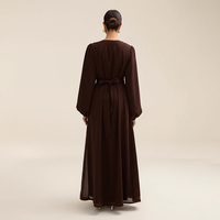 Abaya longue musulmane marron foncé, manches lanternes, 4XL, respirante, antistatique, col cœur, pour l'Aïd al-Fitr, ODM, style moyen