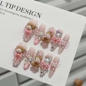 <span class=keywords><strong>Uñas</strong></span> postizas acrílicas de alta calidad hechas a mano al por mayor, <span class=keywords><strong>con</strong></span> diseño de ojo de oso de peluche navideño, removibles y reutilizables. - Product Image 3