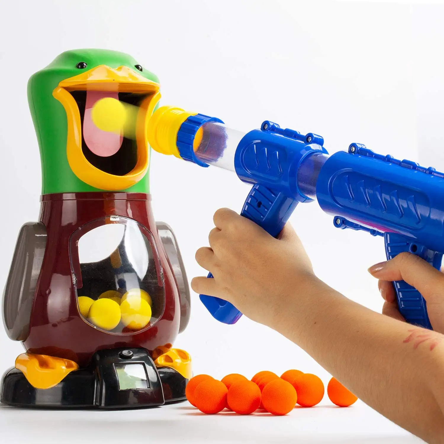 Mainan Interaktif Latihan Target Anak-anak, Mainan Bebek Menembak Bertenaga Udara, Bola EVA Lembut dengan Perekam Skor LCD