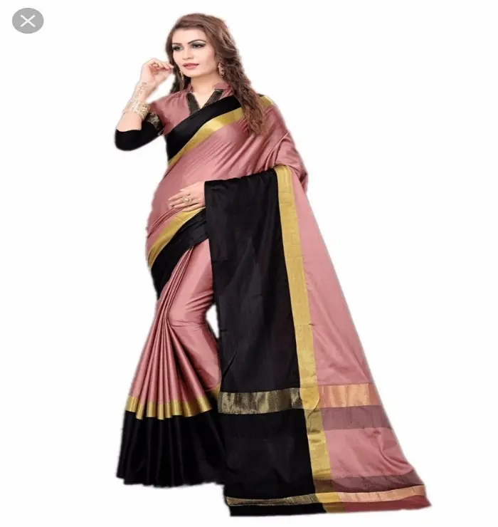 Cotton silk sarees With Border Work Casual Wear Surat Fancy Saree With Cheap Price Partywear Brocade Saree