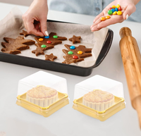 Boîtes à gâteaux de lune carrées en plastique contenant pour bouffée de jaune d'oeuf, cupcake doré, muffins, supports de dôme, boîte d'emballage cadeau