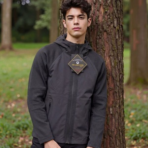 เสื้อแจ็คเก็ตบอมเบอร์เทคฟลีซพรีเมียมสำหรับผู้ชาย ตกแต่งด้วยการถักเย็บแบบติดกาว กันน้ำ กันลม สกรีนโลโก้ได้ตามต้องการ สไตล์ลำลอง มีฮู้ด รับผลิตแบบ OEM - Product Image 6