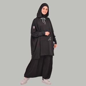 Ensemble de Sport à Capuche Très Extensible Col Rond Sportswear Conservateur, Ensemble Hijab de Surêtement pour la Gym Musulmane, Robe Ample Douce et Extensible - Product Image 4