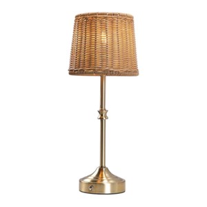 Gold Rattan Rechargeable <b>Table</b> <b>Lamp</b> Cordless Rechargeable <b>Table</b> <b>Lamp</b> Rechargeable Restaurant <b>Table</b> <b>Lamp</b> with Woven Shade - Product Image 3