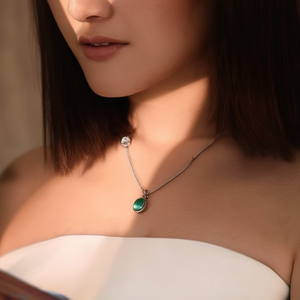 Stainless Steel Pendant Necklace With Green Stone Oval Charm Fine Jewelry For Women - Product Image 3