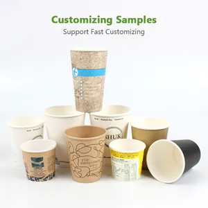 Impresión personalizada, 4oz, 8oz, 12oz, 16oz, revestimiento forrado de PLA biodegradable, papel desechable, vasos para beber en frío y caliente recubiertos de laminación de PLA