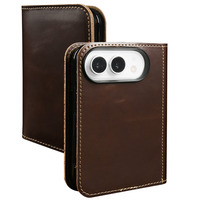 Étui de luxe en cuir véritable pour iPhone Duo, avec rabat magnétique et fentes pour cartes, finition huilée