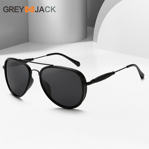 Lunettes de soleil Greyjack Aviator pour hommes, polarisées UV400, monture en métal noir, verres TAC, type 3, pare-soleil - Product Image 1