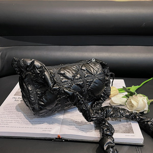 Cross Body Bag Women Black Quilted Cylindrical Shoulder Bag With Zipper Closure Water Resistant Everyday Use Summer 2023 - Product Image 3