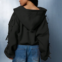 Sweat-shirt à capuche zippé rose pour femme, style Coquette, avec détails nœud en ruban, épaules tombantes, coupe oversize, OEM usine