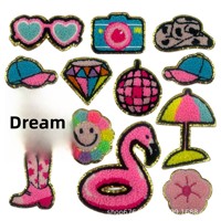 Serviette-chapeau en polyester style plage avec étiquette brodée par ordinateur et patch brodé à bordure dorée, badge vestimentaire pour chapeaux et sacs