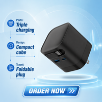 Nouveau chargeur rapide GaN PD 65W 2026 avec prise US portable et câble de 1,5 m pour ordinateur portable et téléphone