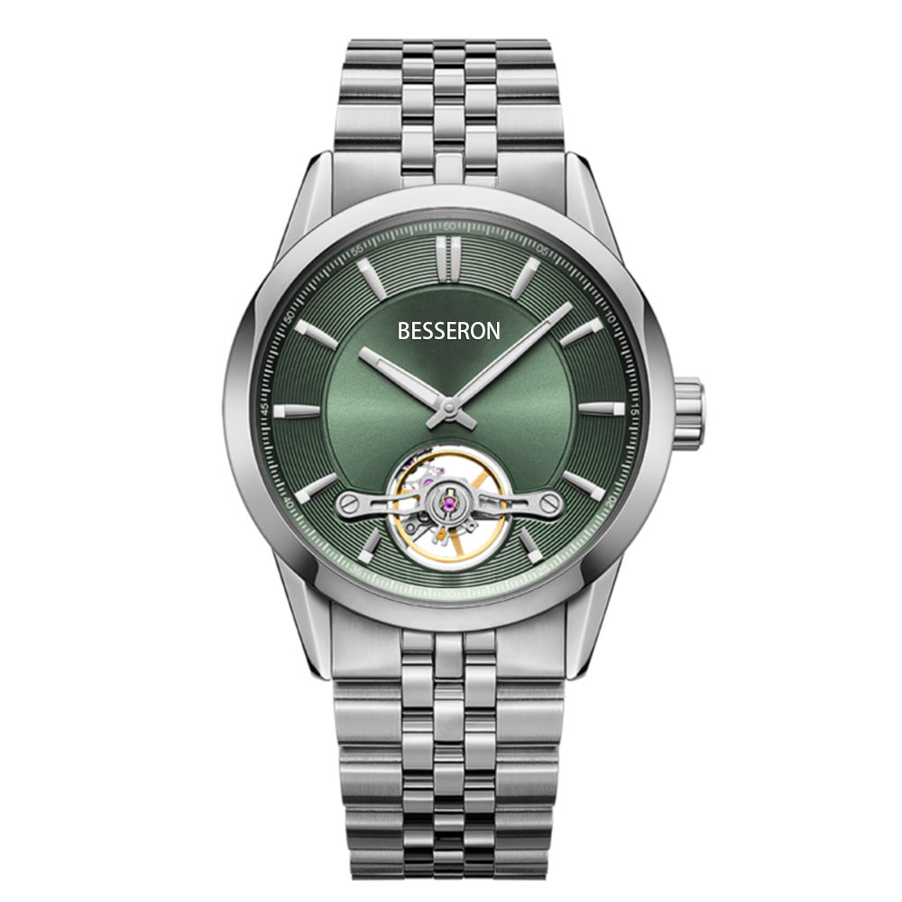 Silver case green dial