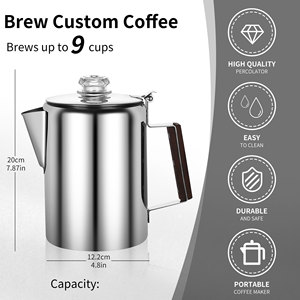 เครื่องชงกาแฟเอสเพรสโซแบบพกพา 9 ถ้วย ทำจากสแตนเลส 18/10 พร้อมด้ามจับไม้ รุ่น C0083 โครงสร้างสแตนเลส - Product Image 5