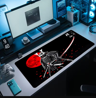 Tapis de souris Red Moon Samurai, grand tapis de clavier pour jeux et bureau, lisse, confortable, style anime ; durable