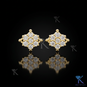 Lab Grown Diamond Geometric Rhombus <b>Stud</b> Earrings 7 Stone Cluster 14K 18K Solid Gold Women Jewelry Wedding Party Bridal - Product Image 1