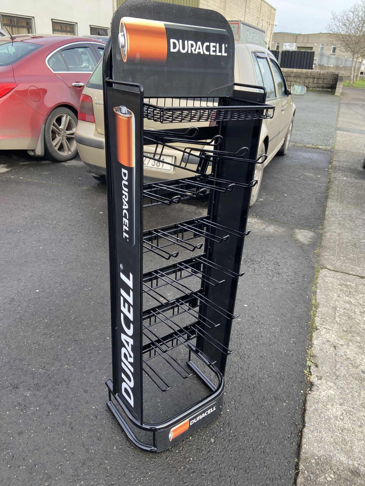 Apache Custom Metal Floor Battery Display Stand for Supermarket Retail Store Pegboard Hook Rack Lightbox Header Wholesale OEMODM — view 4