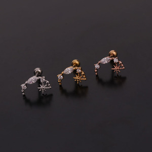 Pendientes de cartílago dorados con forma de mariposa, estrella y satélite, de barra larga curvada, con circonita cúbica, para tragus, <span class=keywords><strong>orbital</strong></span>, snug y hélice, en 3 colores - Product Image 4
