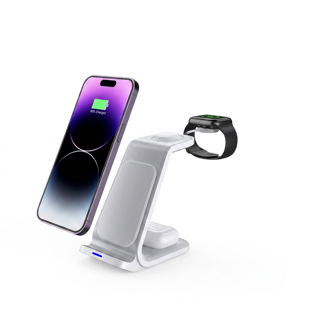 Import Cell Mobile Phone Accessories for Wholesale 3-in-1 Wireless Charger with Holder 10W Fast Charging Earphones & Chargers