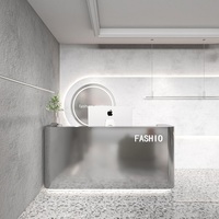Bureau d'accueil personnalisé pour boutique Bureau de réception Petit caissier debout Meuble de bar caissier industriel en acier inoxydable à l'avant