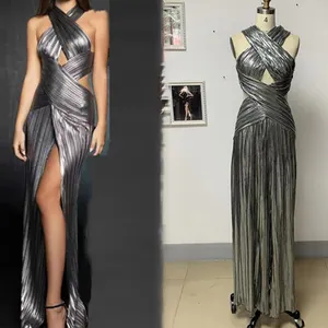 Novance F3022 yeni kıyafet 2021 moda tasarım maruz seksi bölünmüş parti Dainty Maxi elbise See through seksi Backless çapraz üst giysi