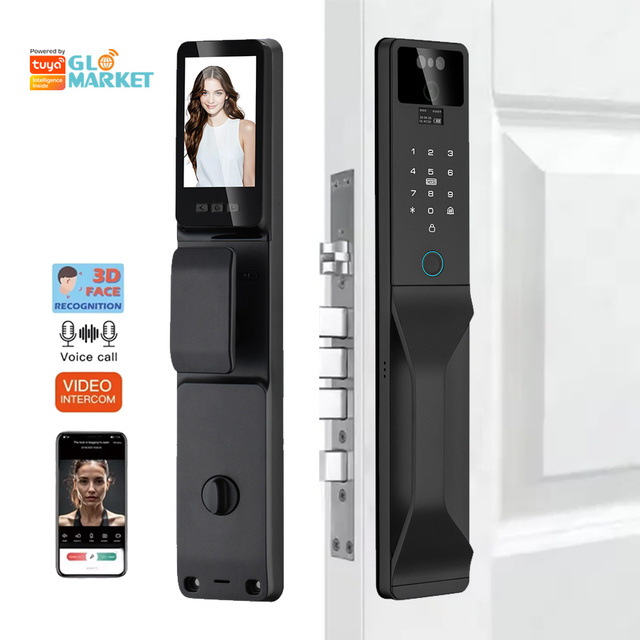 Glomarket 3D Face Fingerprint Recognition Smart Lock Automatic Biometric RFID IC Card Wifi App Access Security Camera Lock Lock