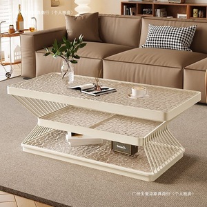 Modern Rectangular Double Layer Coffee Table Faux Marble Top Baking Paint Living Room Home Furniture - Product Image 4