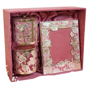 Luxury Eco-Friendly Metal Silver-Finished Modern Customizable Gift <b>Set</b> Stylish <b>Photo</b> <b>Frame</b> Two Decorative Storage Jars Keepsakes - Product Image 1
