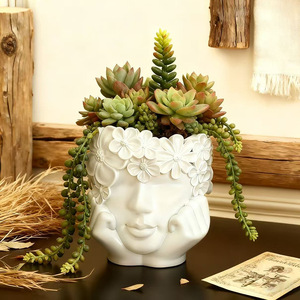 <span class=keywords><strong>Pot</strong></span> de fleurs succulentes style nordique avec figurine de fille tenant un visage entre ses mains, ornement décoratif de jardin pour plantes paysagères - Product Image 3