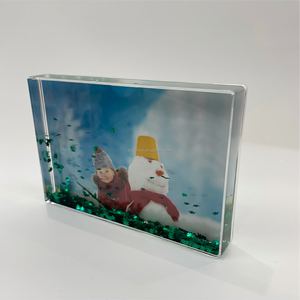 Cadre <span class=keywords><strong>photo</strong></span> acrylique liquide personnalisé avec paillettes vertes trèfle à quatre feuilles, flocon de <span class=keywords><strong>neige</strong></span> et sapin de Noël, cadeau de Noël en gros 4 x 6 pouces - Product Image 1