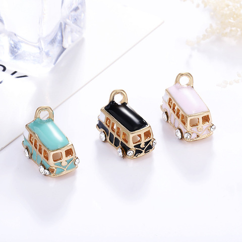 19mm Cute Bus Enamel Charms for Earring Bracelet Necklace Jewelry Making DIY Keychain Accessories