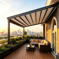 Auvent rétractable pour la protection de la vie privée avec stores latéraux, pergola en aluminium pour jardin, cour, repas en plein air, protection contre le vent